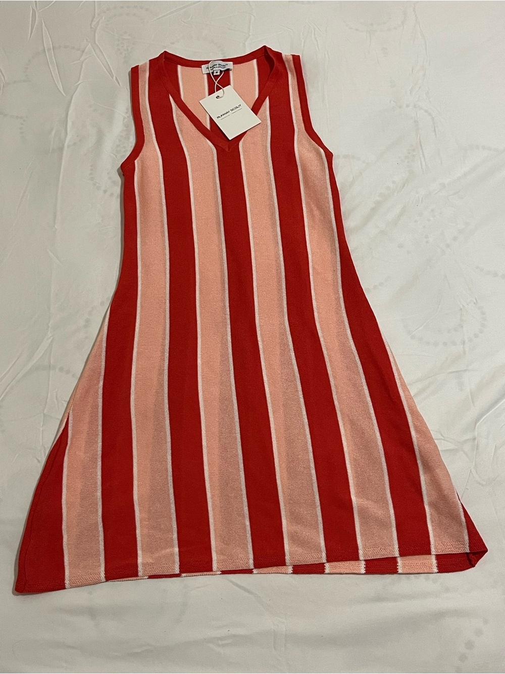 Runway Scout Striped V-Neck Sleeveless Knit Dress in Red & Light Pink Size 8 NWT